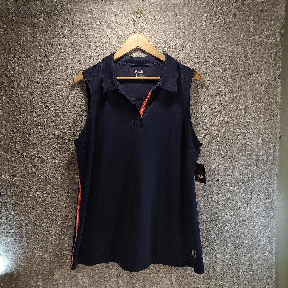Fila Sport Sleeveless Polo Navy Blue Size 1X Polyester V-Neck NWT